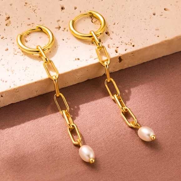 🔵𝟲𝟱%𝗢𝗙𝗙 𝗯𝘂𝗻𝗱𝗹𝗲𝘀 𝟯+🔵 NEW Long Chain Tassel Pearl Gold Drop Earrings - Picture 7 of 11